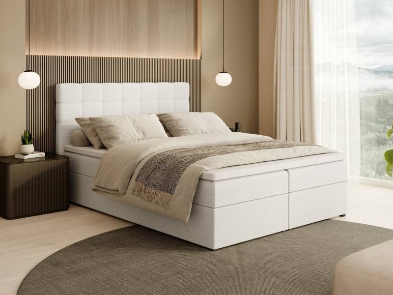 Beautysofa Boxspringbett Kontinentales mit Bettkasten TOPIQ BOUCLÉ (mit FEDERKERNMATRATZE und TOPPER-MATRATZE), 140, 160, 180 cm, mit 2x Bettkästen, Federkernmatratze von Beautysofa