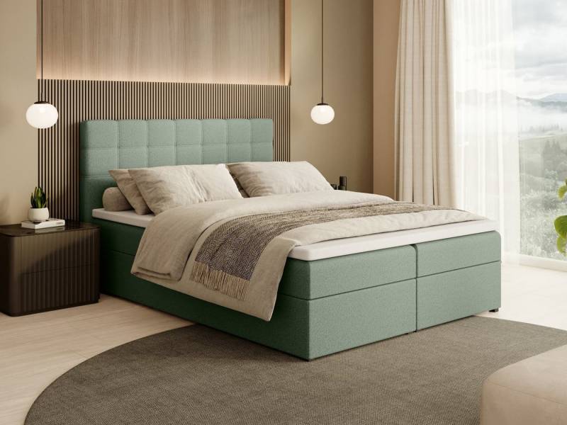Beautysofa Boxspringbett Kontinentales mit Bettkasten TOPIQ BOUCLÉ (mit FEDERKERNMATRATZE und TOPPER-MATRATZE), 140, 160, 180 cm, mit 2x Bettkästen, Federkernmatratze von Beautysofa