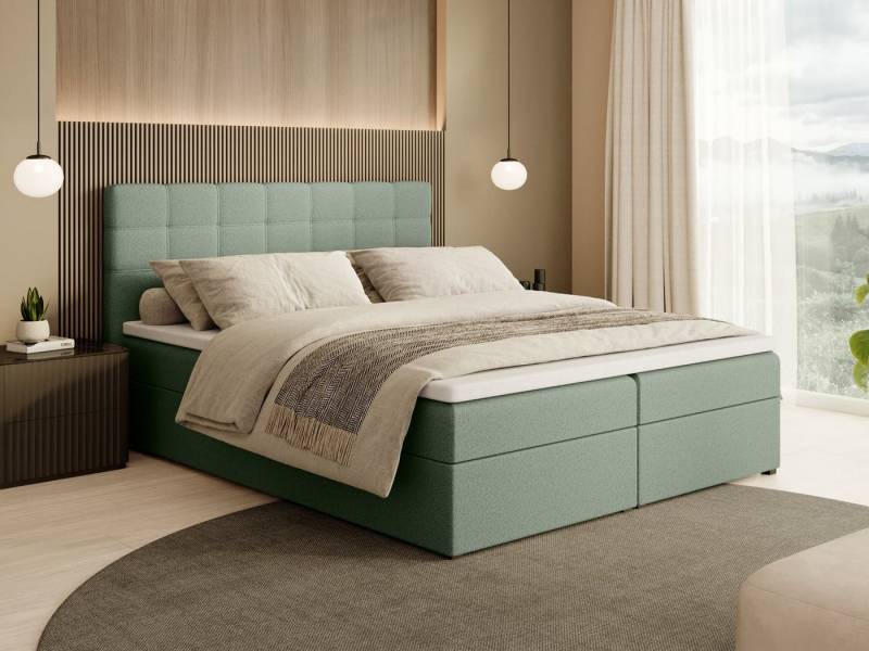 Beautysofa Boxspringbett Kontinentales mit Bettkasten TOPIQ BOUCLÉ (mit FEDERKERNMATRATZE und TOPPER-MATRATZE), 140, 160, 180 cm, mit 2x Bettkästen, Federkernmatratze von Beautysofa