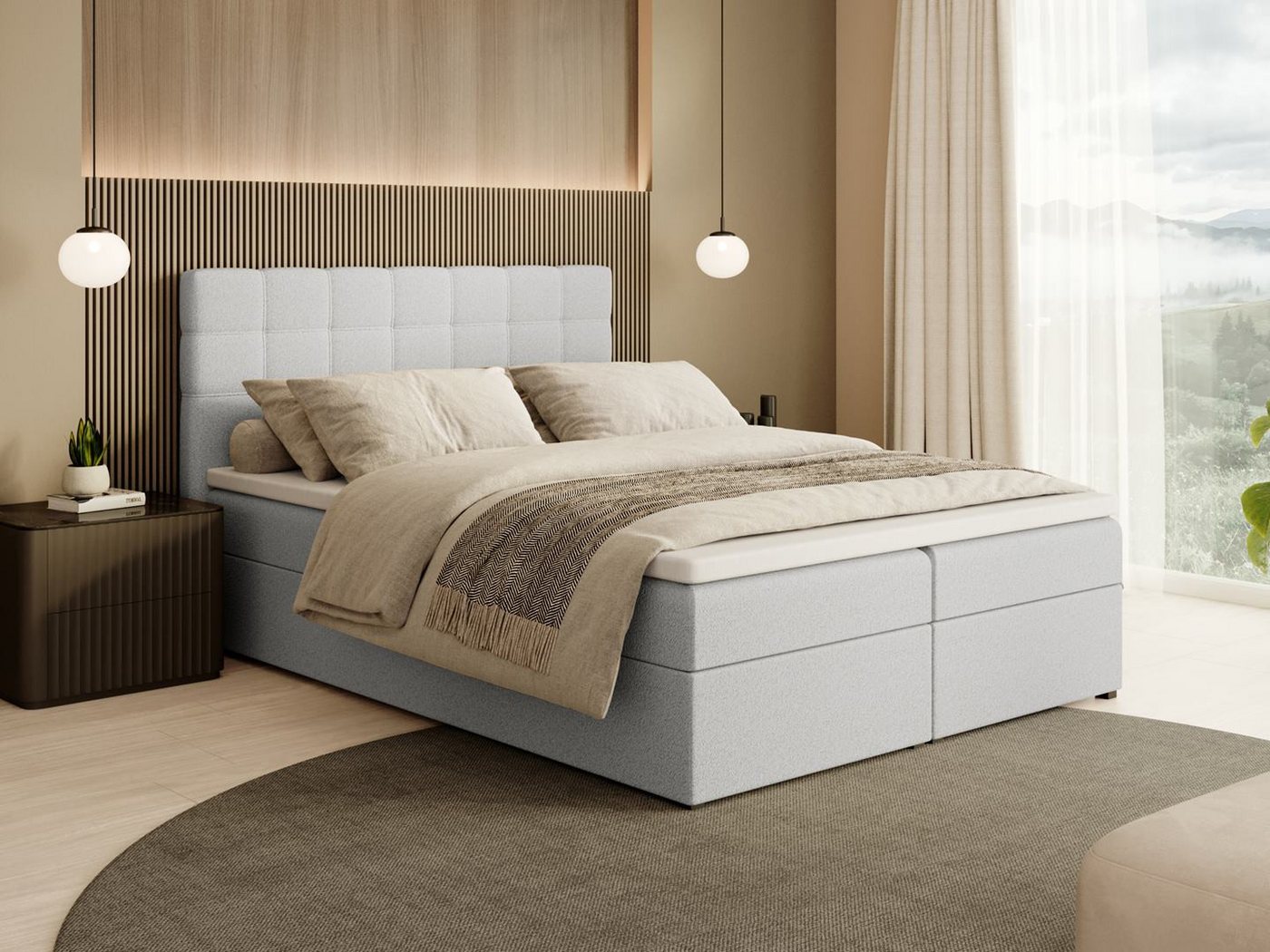 Beautysofa Boxspringbett Kontinentales mit Bettkasten TOPIQ BOUCLÉ (mit FEDERKERNMATRATZE und TOPPER-MATRATZE), 140, 160, 180 cm, mit 2x Bettkästen, Federkernmatratze von Beautysofa