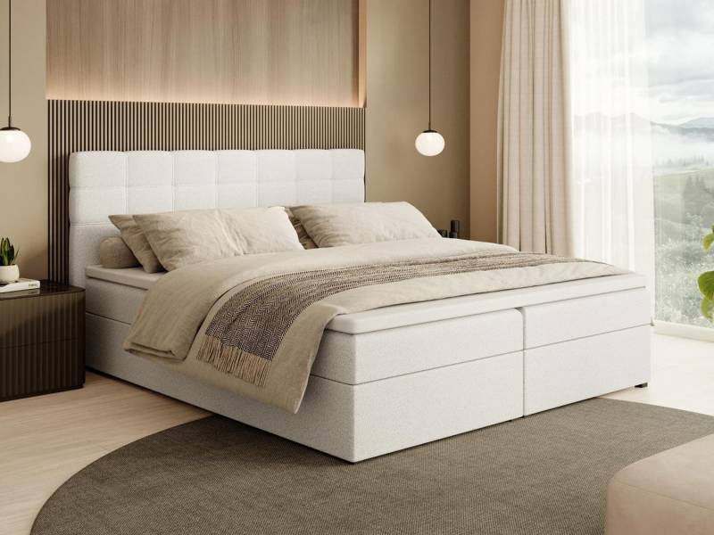 Beautysofa Boxspringbett Kontinentales mit Bettkasten TOPIQ BOUCLÉ (mit FEDERKERNMATRATZE und TOPPER-MATRATZE), 140, 160, 180 cm, mit 2x Bettkästen, Federkernmatratze von Beautysofa