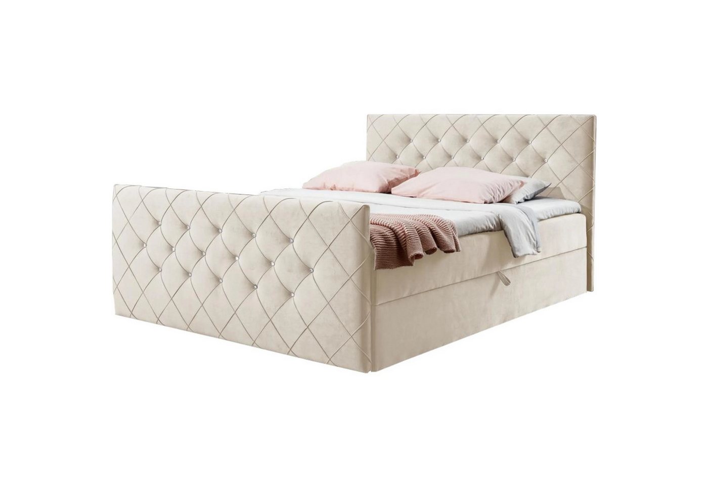 Beautysofa Boxspringbett Mallorca (Bett mit 2 Bettkasten, im modernes Stil), mit Bonnellfederkernmatratze, 120 / 140 / 160 / 180 / 200 cm von Beautysofa