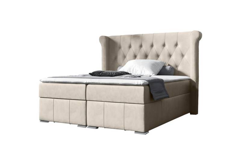 Beautysofa Boxspringbett Massi (mit 2 Bettkäasten, Bonnellfederkernmatratzen, mit Topper, mit automatische auf Federn), Kopfteil gesteppt und gepolstert von Beautysofa