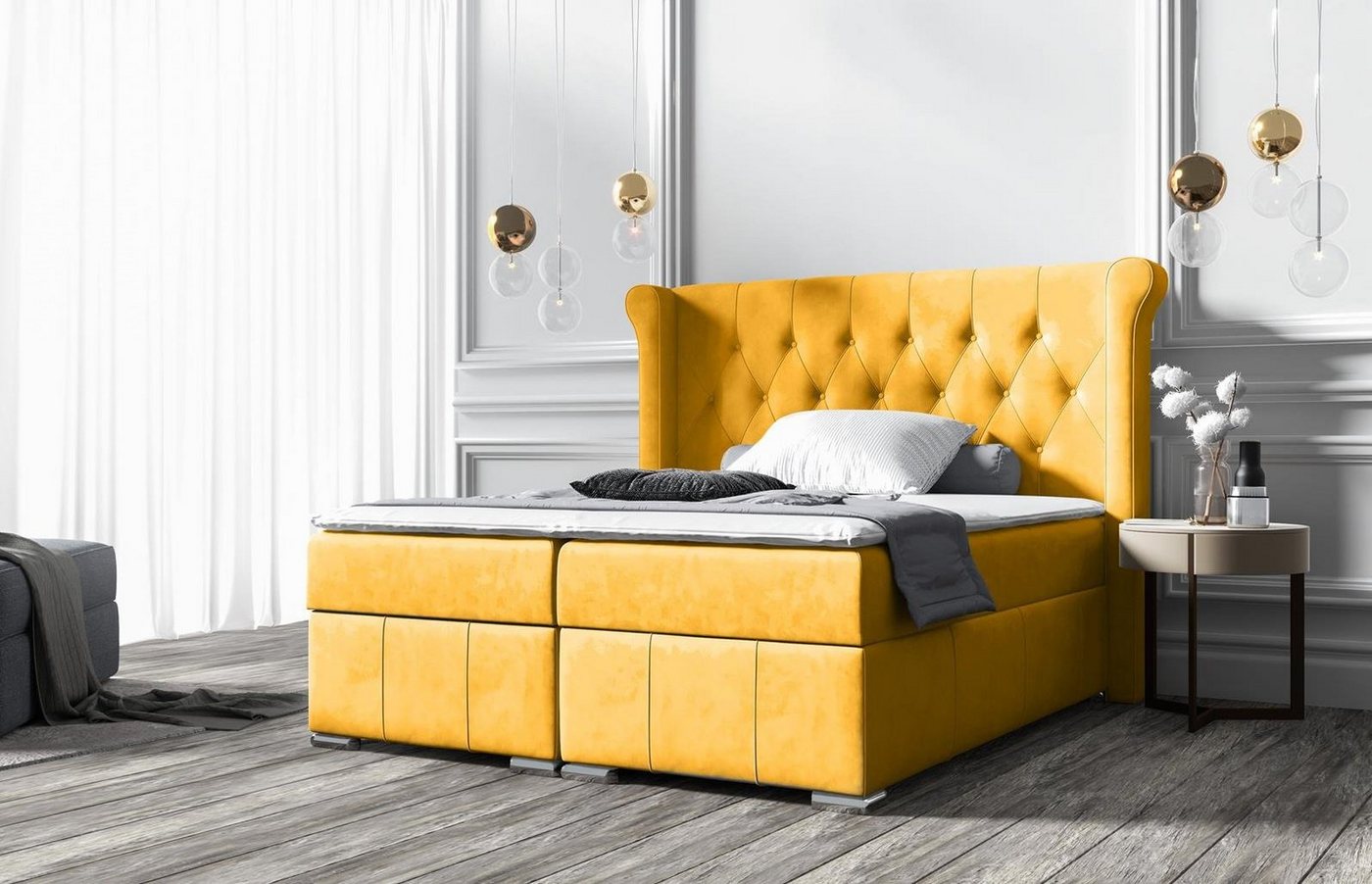 Beautysofa Boxspringbett Massi (mit 2 Bettkäasten, Bonnellfederkernmatratzen, mit Topper, mit automatische auf Federn), Kopfteil gesteppt und gepolstert von Beautysofa