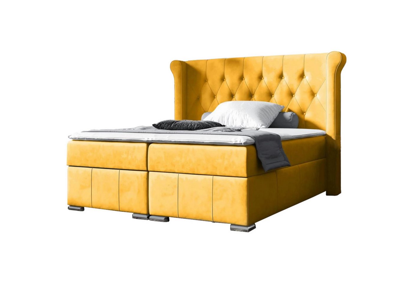 Beautysofa Boxspringbett Massi (mit 2 Bettkäasten, Bonnellfederkernmatratzen, mit Topper, mit automatische auf Federn), Kopfteil gesteppt und gepolstert von Beautysofa