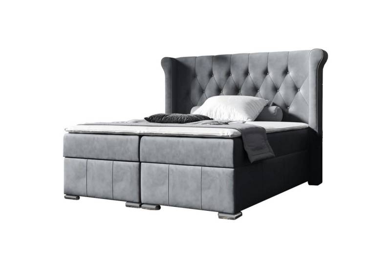 Beautysofa Boxspringbett Massi (mit 2 Bettkäasten, Bonnellfederkernmatratzen, mit Topper, mit automatische auf Federn), Kopfteil gesteppt und gepolstert von Beautysofa