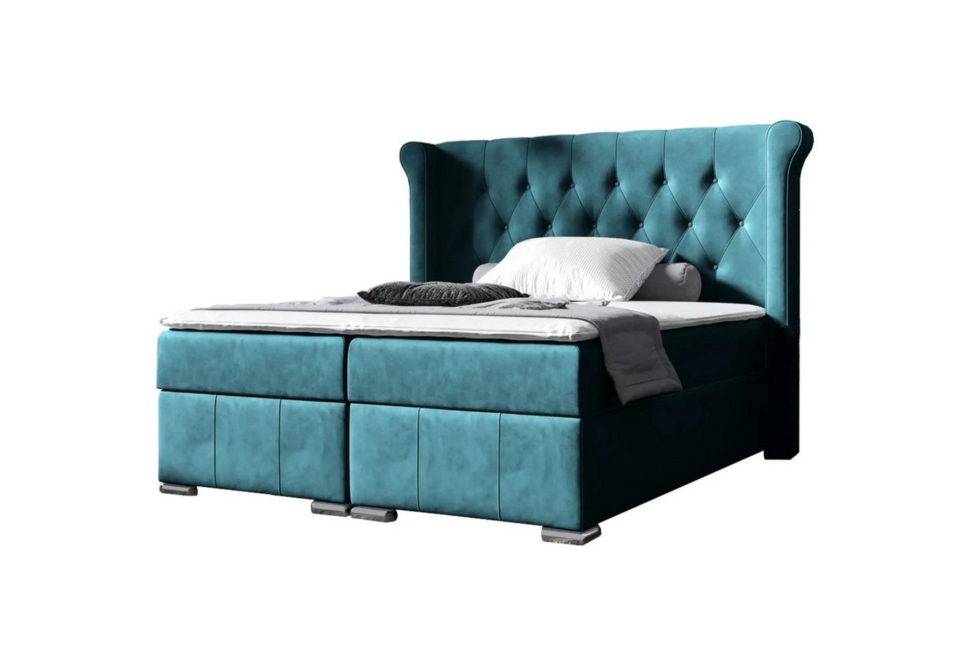 Beautysofa Boxspringbett Massi (mit 2 Bettkäasten, Bonnellfederkernmatratzen, mit Topper, mit automatische auf Federn), Kopfteil gesteppt und gepolstert von Beautysofa