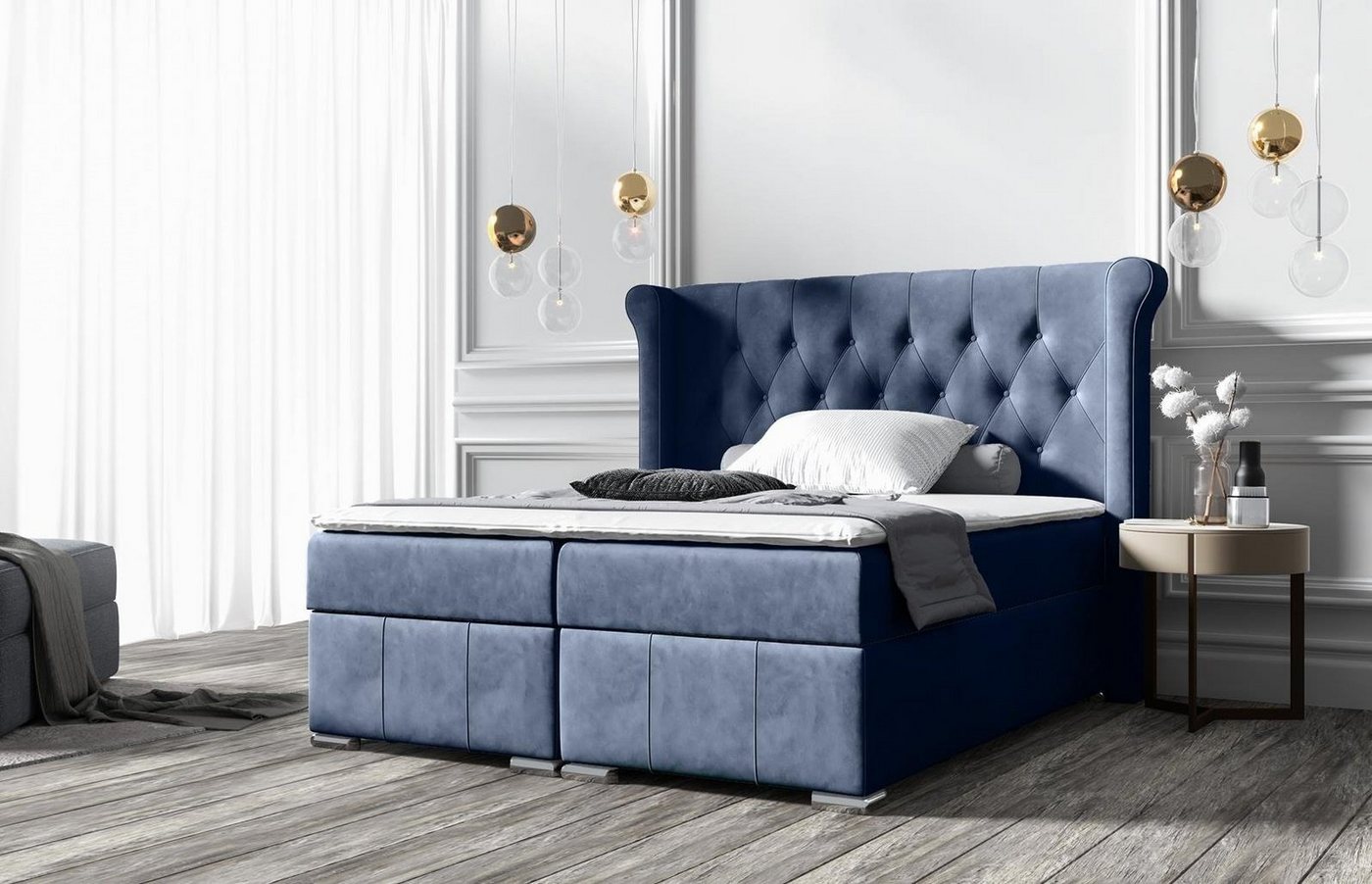 Beautysofa Boxspringbett Massi (mit 2 Bettkäasten, Bonnellfederkernmatratzen, mit Topper, mit automatische auf Federn), Kopfteil gesteppt und gepolstert von Beautysofa