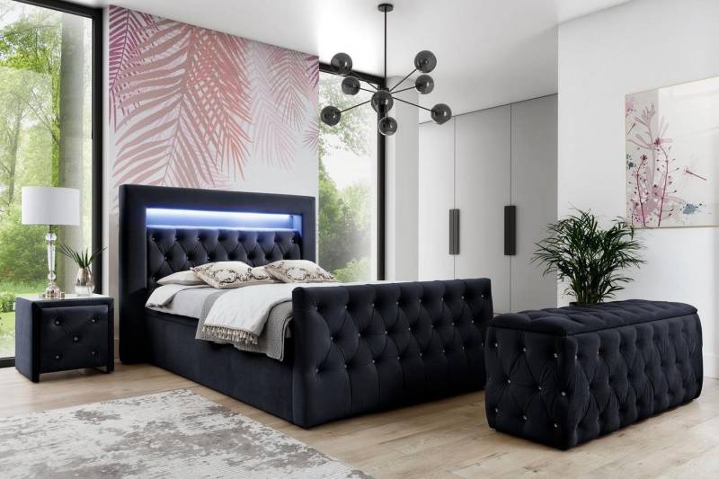 Beautysofa Boxspringbett Singa LED (mit Hauptmatratze und Topper, mit LED-Beleuchtung), Polsterbett mit zwei Bettkästenf ür die Bettwäsche von Beautysofa