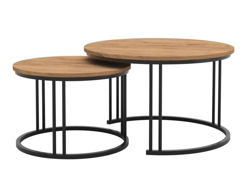 Beautysofa Couchtisch Lotte, rund, schwarze Metallgestell, Kaffeetisch, Wohnzimmertisch (runde Holztischplatten, schwarze Metallgestell), 75x75 cm und 58x58 cm Kaffeetischen, Wohnzimmertisch von Beautysofa