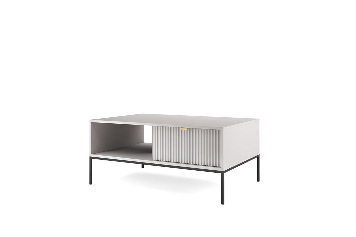 Beautysofa Couchtisch Novia (Kaffeebank, Tisch), mit Schublade, Wohnzimmerbank mit Metallgestell, Weiß / Grau / Schwarz von Beautysofa