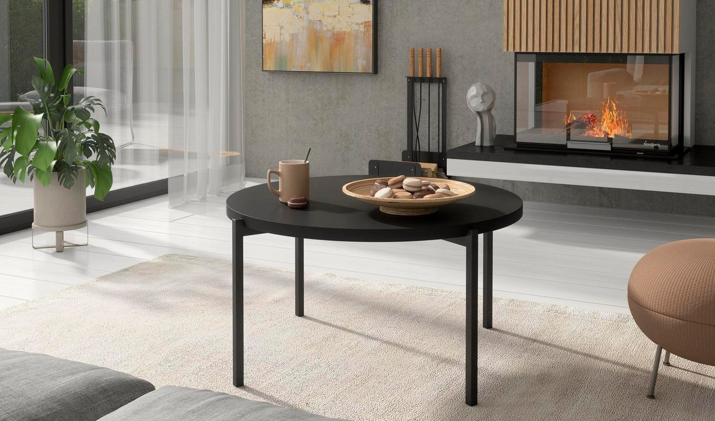 Beautysofa Couchtisch Sigma A (schwarz / artisan Farbe), mit Metallgestell, runder Tisch für Wohnzimmer von Beautysofa