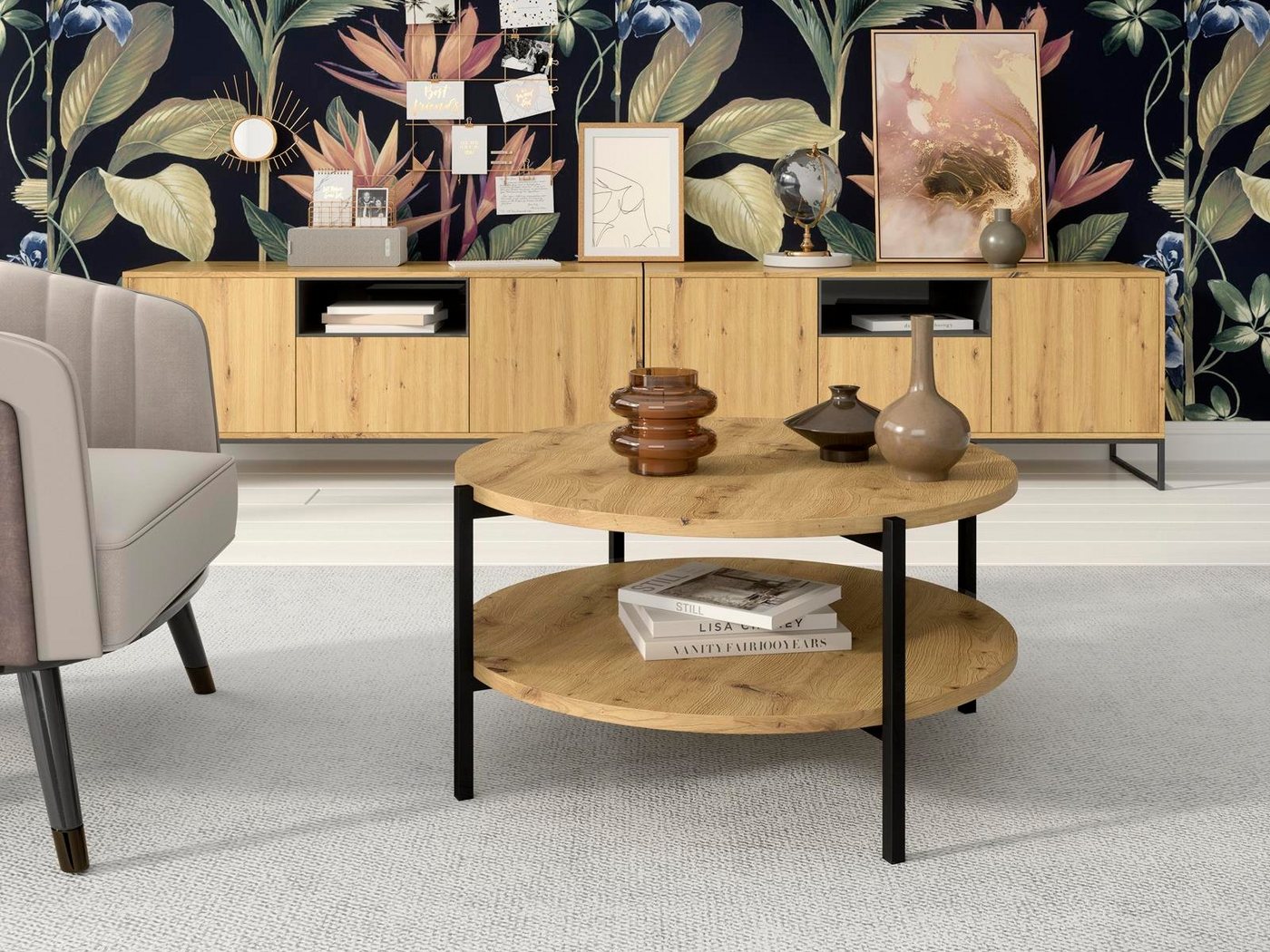 Beautysofa Couchtisch Sigma B (Tisch für Wohnzimmer, aus Spanplatte, mit Metallgestell), mit zwei Tischplatten, runder Kaffeetisch von Beautysofa