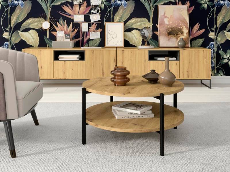 Beautysofa Couchtisch Sigma B (Tisch für Wohnzimmer, aus Spanplatte, mit Metallgestell), mit zwei Tischplatten, runder Kaffeetisch von Beautysofa