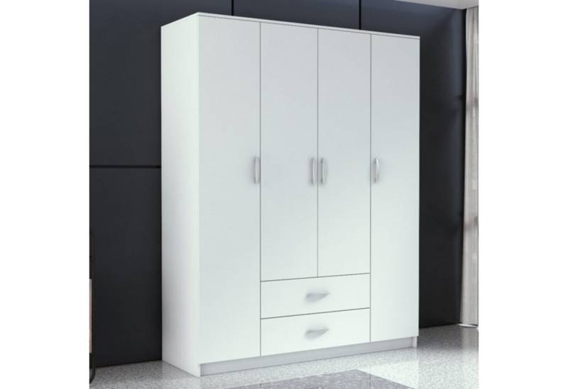 Beautysofa Drehtürenschrank Felix (160 cm Kleiderschrank, Weiß Schrank im modernes Stil) mit 4 Drehtüren, mit 2 Schubladen, mit Kleiderstange von Beautysofa