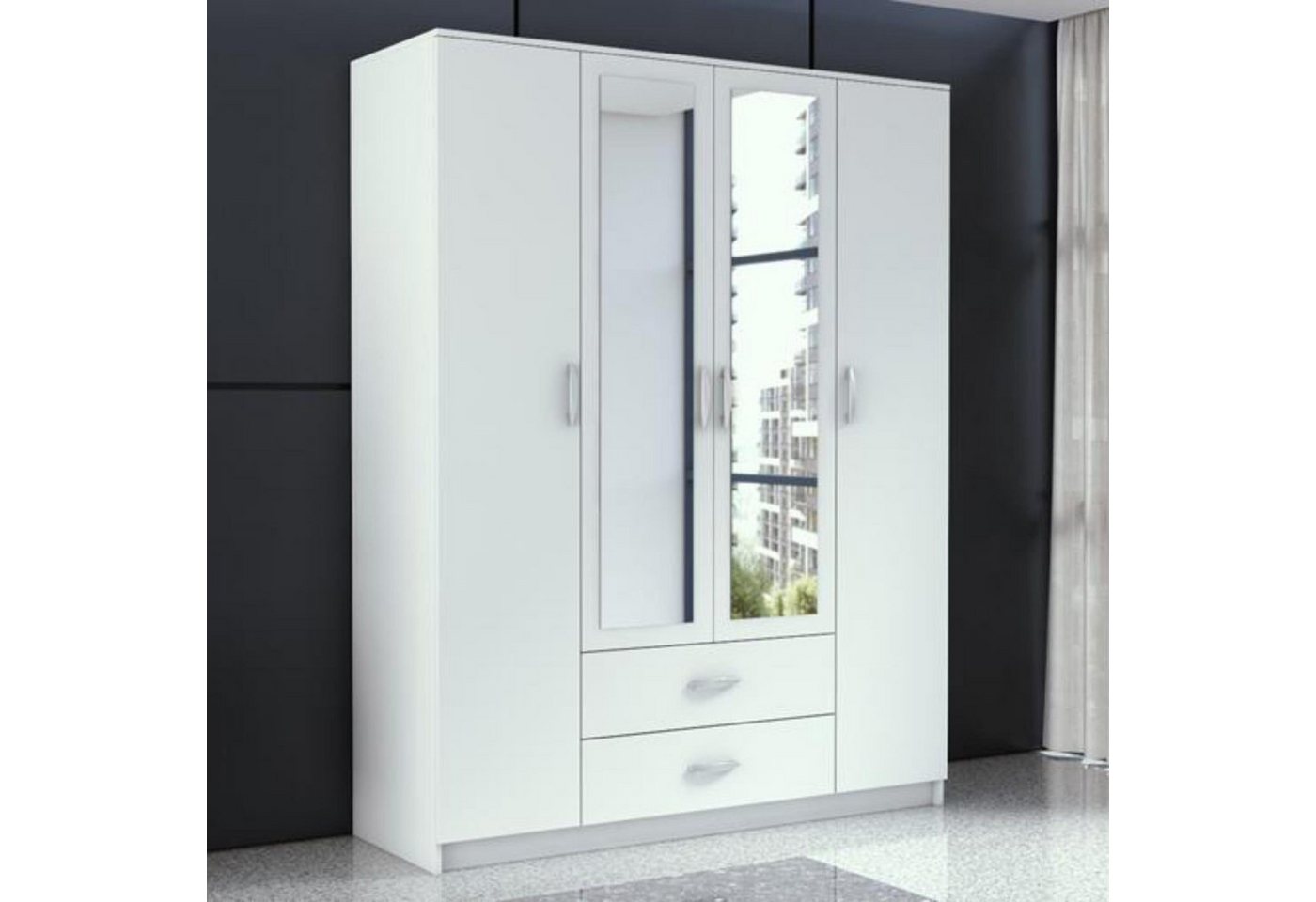 Beautysofa Drehtürenschrank Noah (160 cm Breite modernes Schrank) inklusive Drehtüren mit Spiegel, mit 2 geräumige Schubladen von Beautysofa