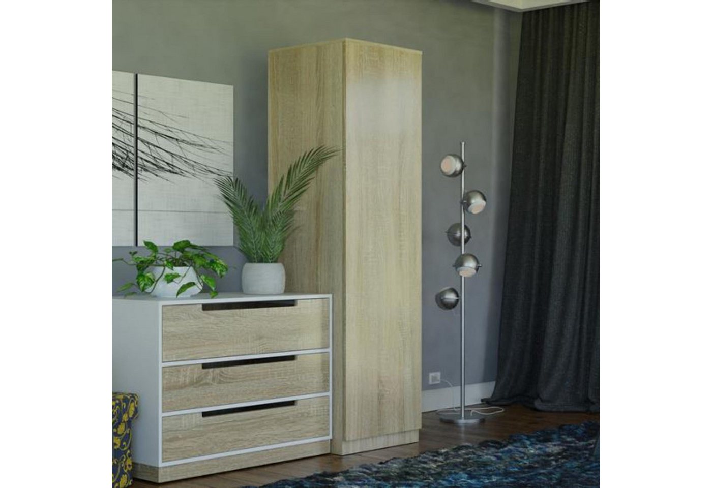 Beautysofa Drehtürenschrank Solana (1-türig Kleiderschrank, 50 cm breit Schrank) mit Kleiderstange von Beautysofa