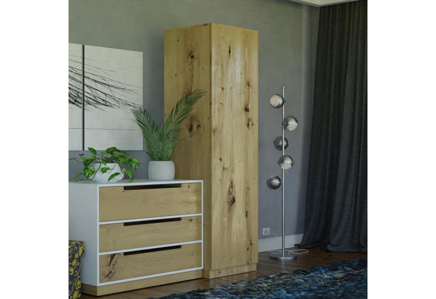 Beautysofa Drehtürenschrank Solana (1-türig Kleiderschrank, 50 cm breit Schrank) mit Kleiderstange von Beautysofa