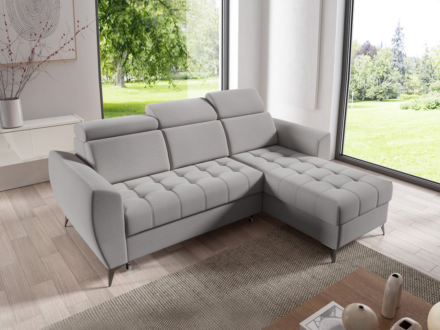 Beautysofa Ecksofa Aurora I 3-Sitzer mit Schlaffunktion in modernem Stil, Automatik zum Ausklappen vom Typ Delfin, Verstellbare Kopfstützen von Beautysofa