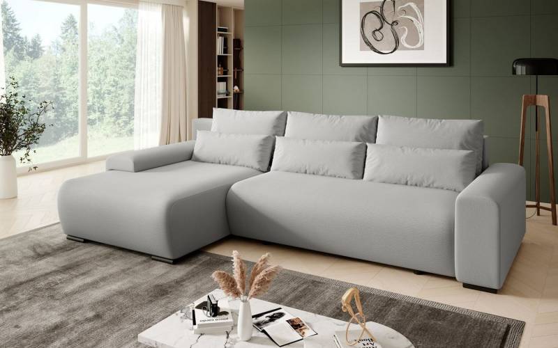 Beautysofa Ecksofa Benny Boucle, inkl. Schlaffunktion, Bettkasten, Wellenfedern, stilvoll Polsterecke im modernes Design, L-förmiges Ecksofa aus Boucle-Stoff von Beautysofa
