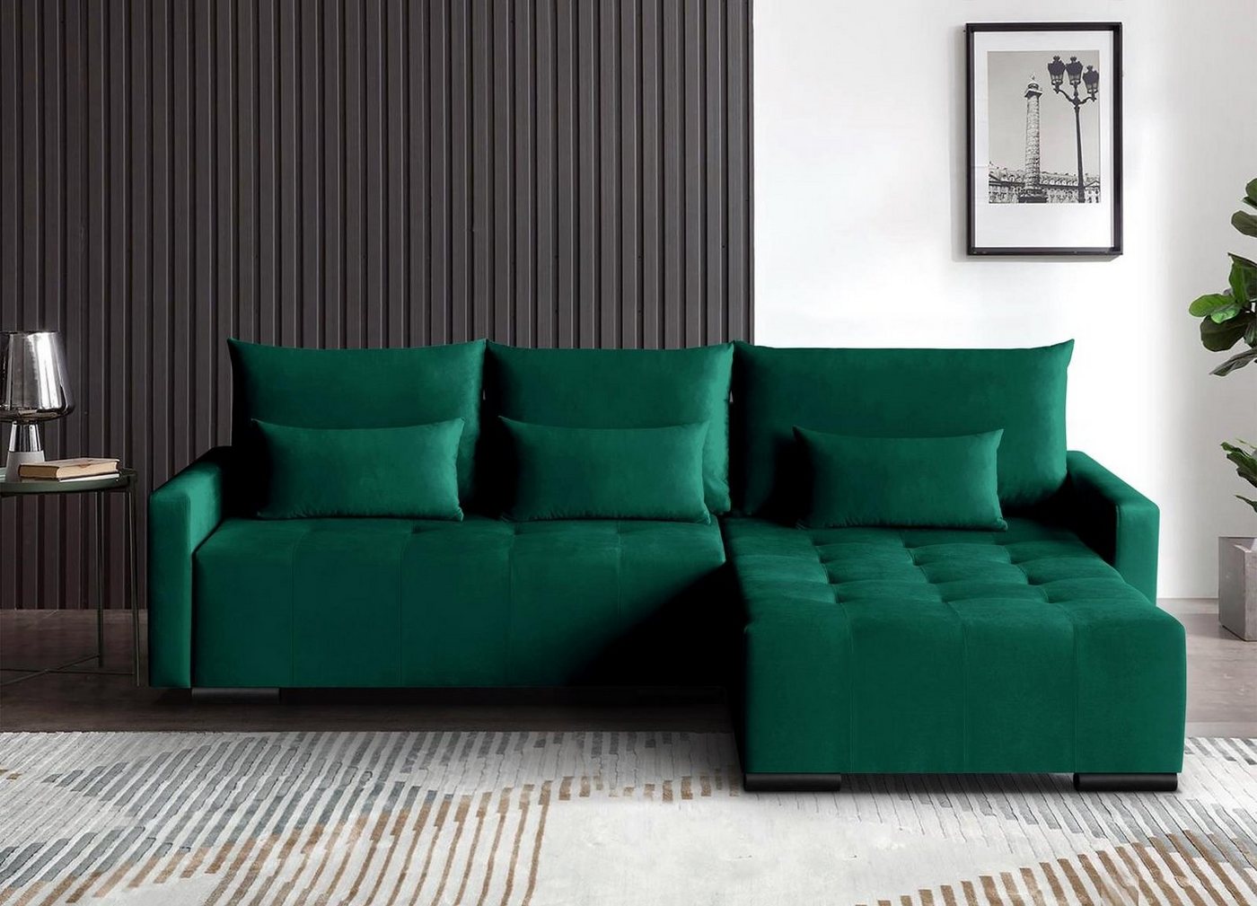 Beautysofa Ecksofa Bono, L-Form Eckcouch mit Schlaffunktion und Bettkasten, mit universelle Ottomane, Ecke aus Velours von Beautysofa