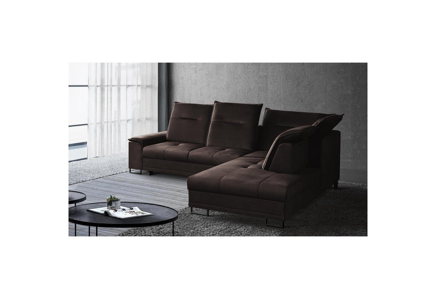 Beautysofa Ecksofa Bruno L, moderne Polsterecke aus Velours, Schlaffunktion, Bettkasten, verstellbaren Kopfstützen, verschiebbare Rückenlehne, stilvoll Corner Sofa für Wohnzimmer von Beautysofa