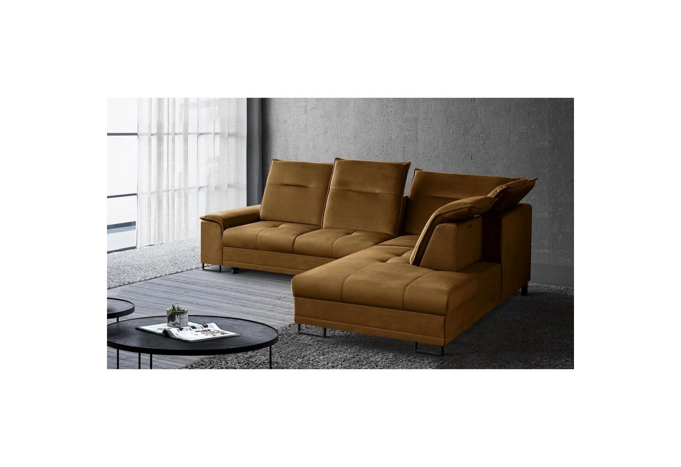 Beautysofa Ecksofa Bruno L, moderne Polsterecke aus Velours, Schlaffunktion, Bettkasten, verstellbaren Kopfstützen, verschiebbare Rückenlehne, stilvoll Corner Sofa für Wohnzimmer von Beautysofa