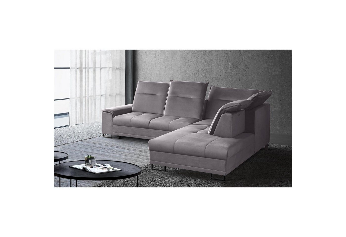 Beautysofa Ecksofa Bruno L, moderne Polsterecke aus Velours, Schlaffunktion, Bettkasten, verstellbaren Kopfstützen, verschiebbare Rückenlehne, stilvoll Corner Sofa für Wohnzimmer von Beautysofa