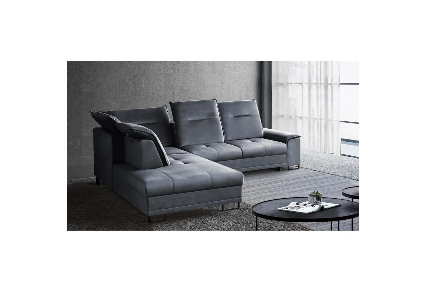 Beautysofa Ecksofa Bruno L, moderne Polsterecke aus Velours, Schlaffunktion, Bettkasten, verstellbaren Kopfstützen, verschiebbare Rückenlehne, stilvoll Corner Sofa für Wohnzimmer von Beautysofa