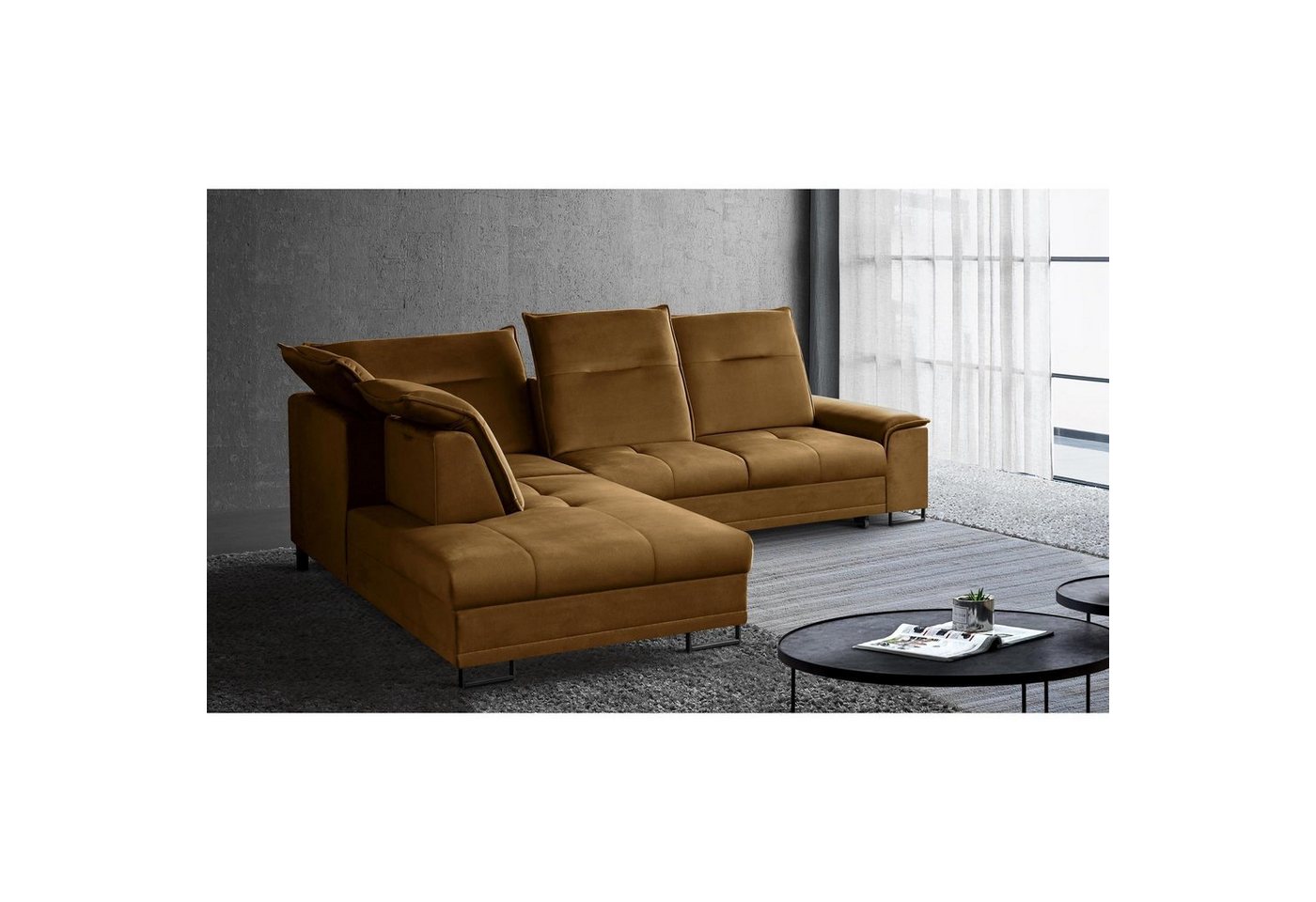 Beautysofa Ecksofa Bruno L, moderne Polsterecke aus Velours, Schlaffunktion, Bettkasten, verstellbaren Kopfstützen, verschiebbare Rückenlehne, stilvoll Corner Sofa für Wohnzimmer von Beautysofa