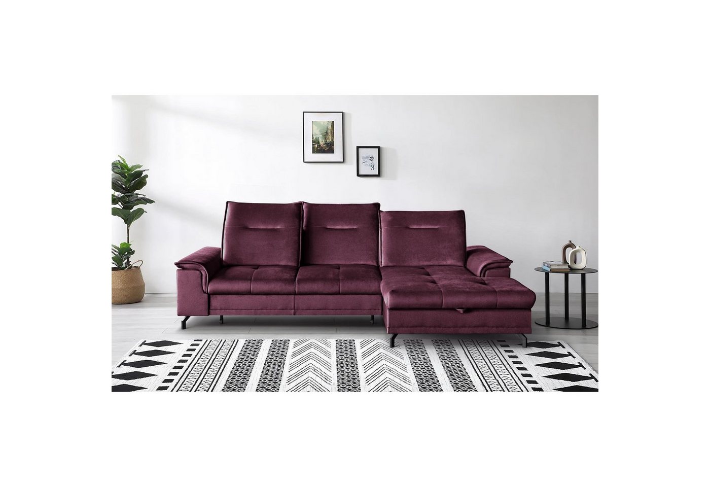 Beautysofa Ecksofa Bruno mini, moderne Ecke mit verstellbaren Kopfstützen, Sitztiefenverstellung, aus velours, kleine Corner Schlafsofa mit Bettkasten von Beautysofa