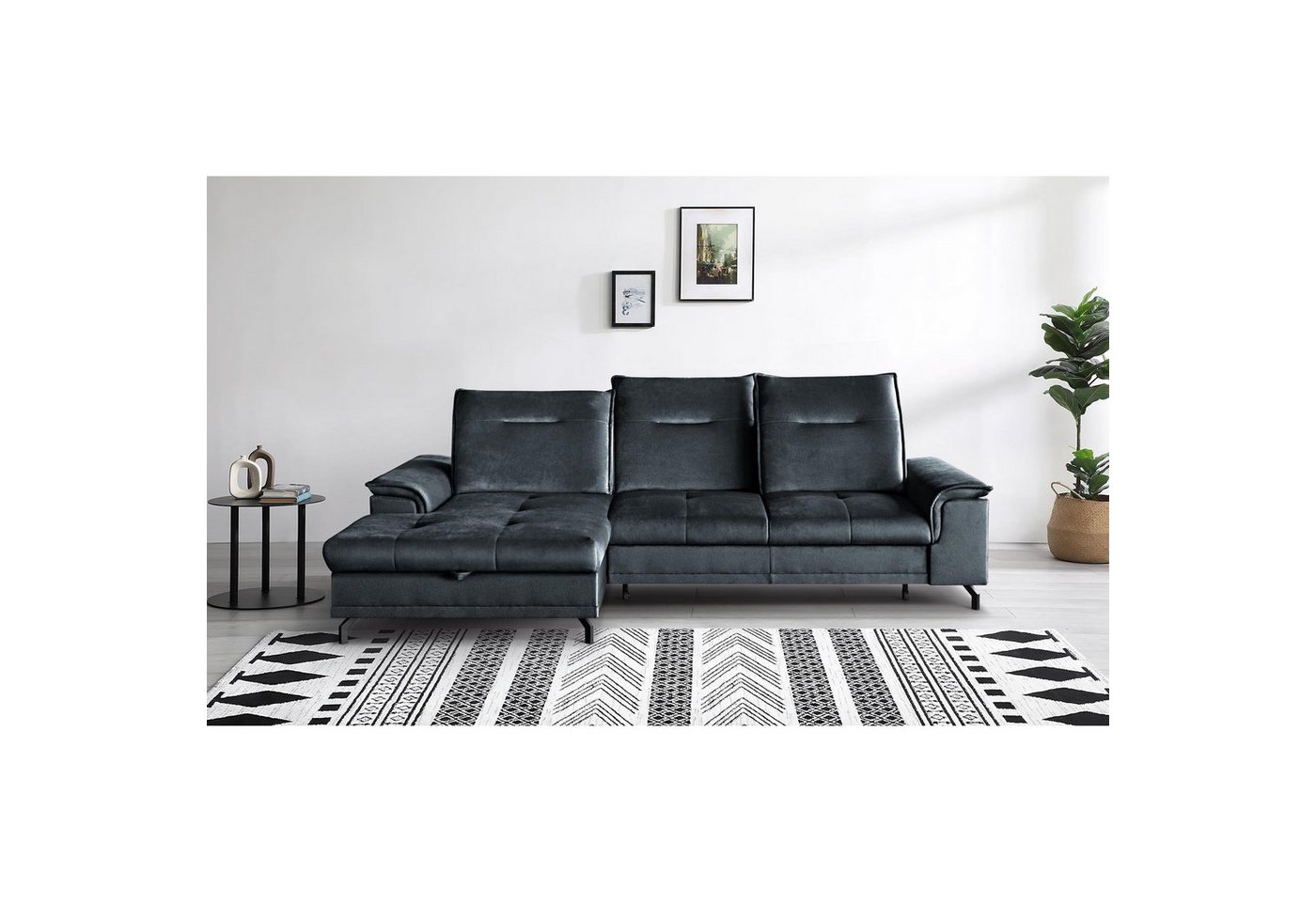 Beautysofa Ecksofa Bruno mini, moderne Ecke mit verstellbaren Kopfstützen, Sitztiefenverstellung, aus velours, kleine Corner Schlafsofa mit Bettkasten von Beautysofa