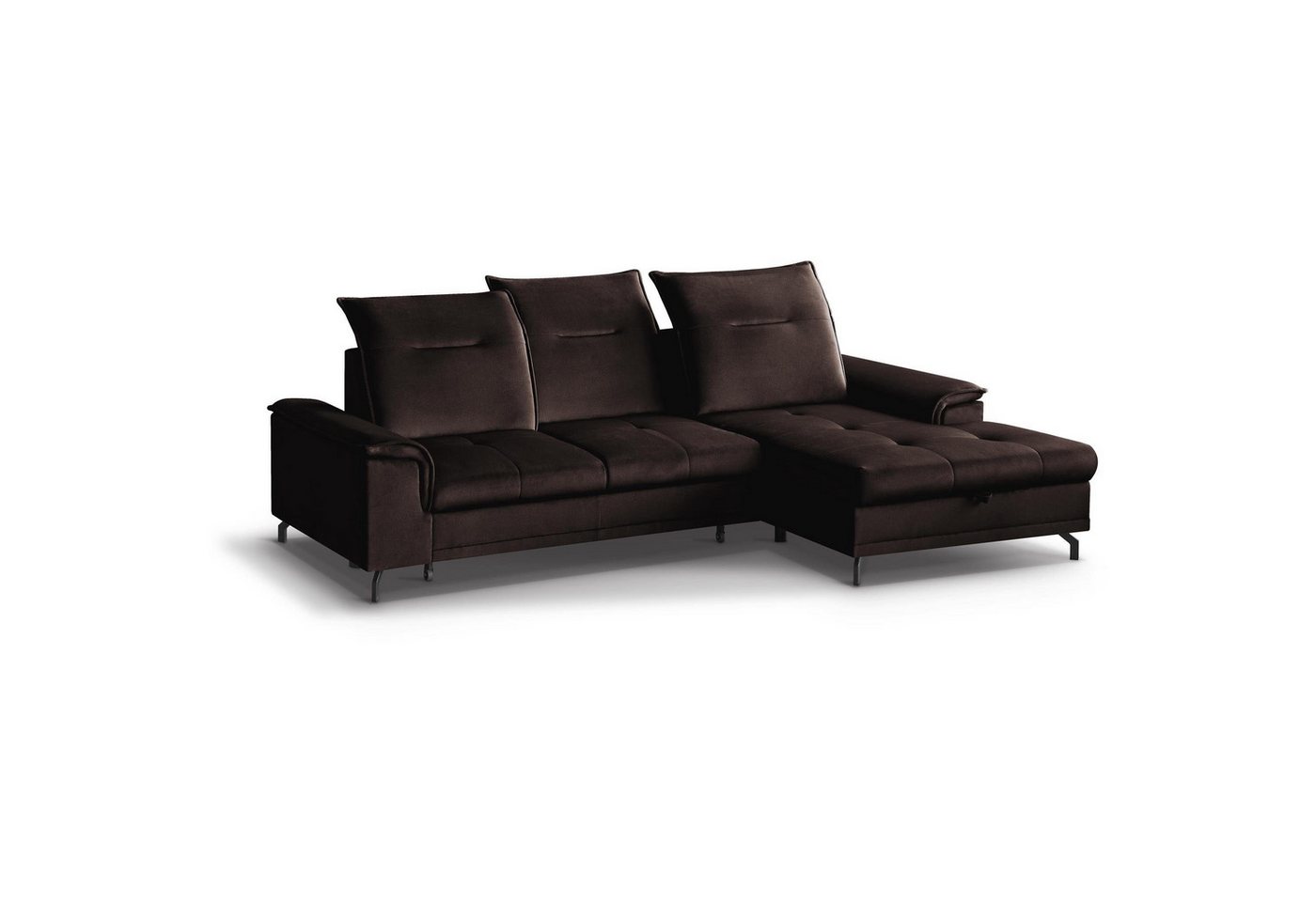 Beautysofa Ecksofa Bruno mini, moderne Ecke mit verstellbaren Kopfstützen, Sitztiefenverstellung, aus velours, kleine Corner Schlafsofa mit Bettkasten von Beautysofa