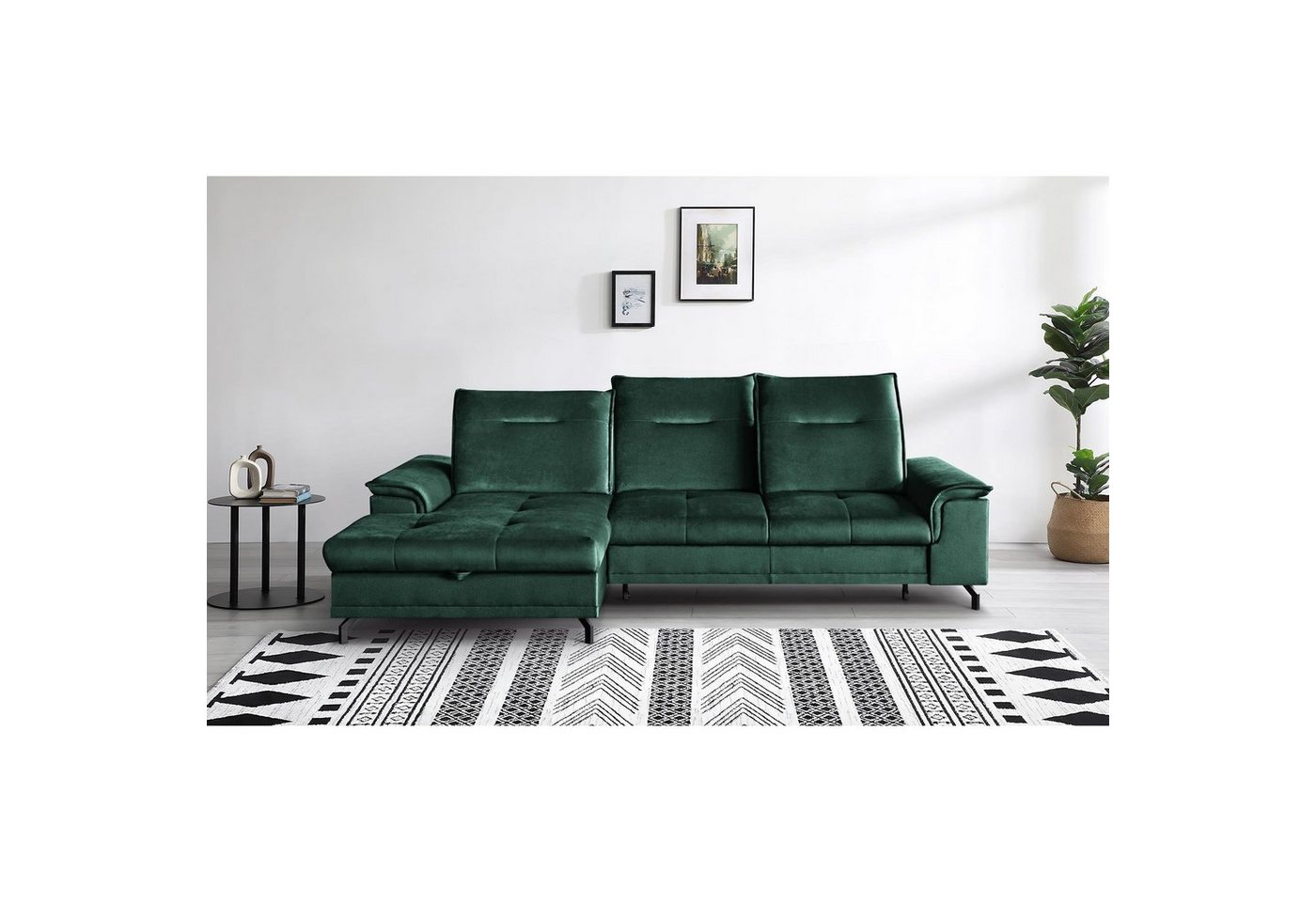 Beautysofa Ecksofa Bruno mini, moderne Ecke mit verstellbaren Kopfstützen, Sitztiefenverstellung, aus velours, kleine Corner Schlafsofa mit Bettkasten von Beautysofa