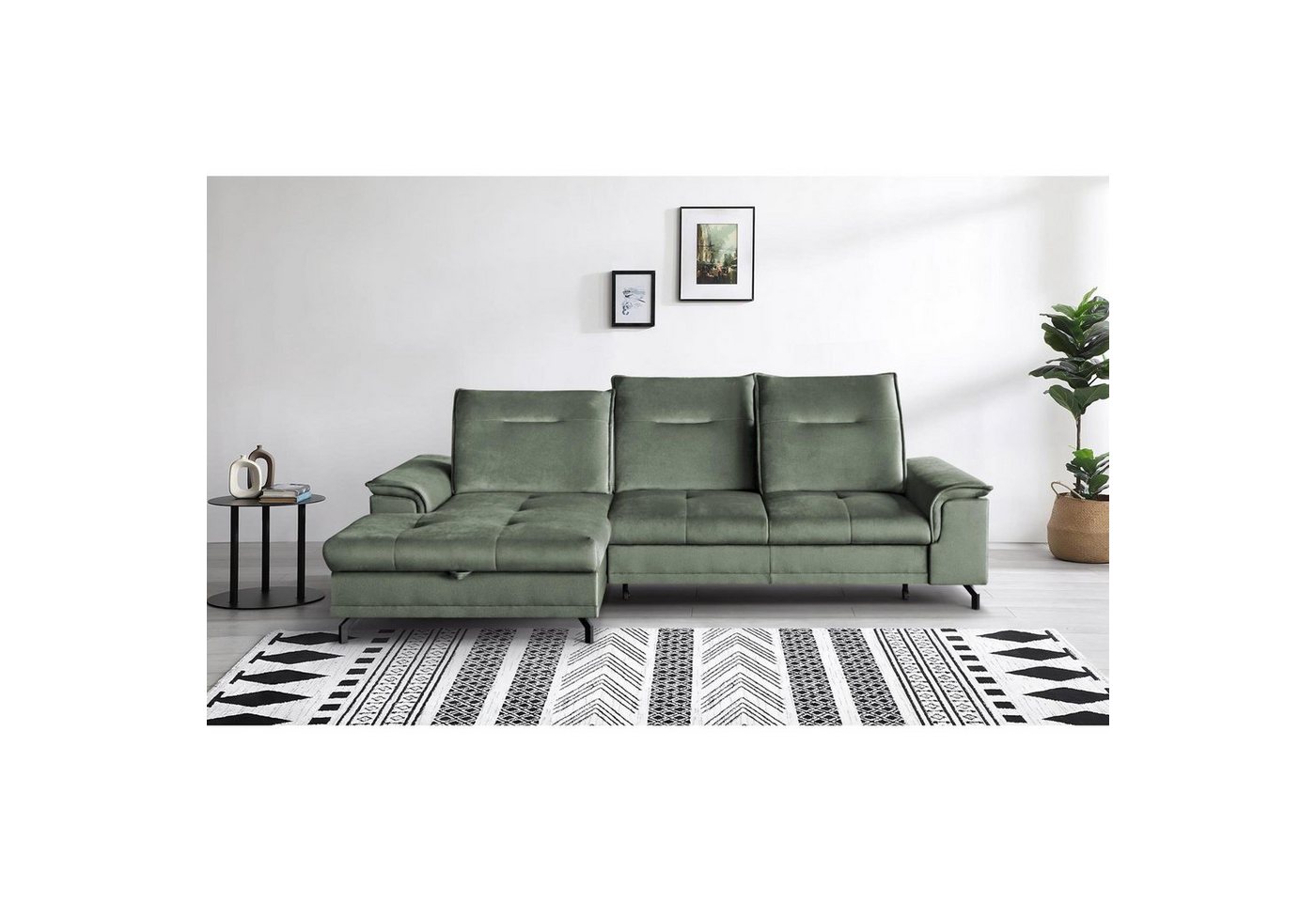 Beautysofa Ecksofa Bruno mini, moderne Ecke mit verstellbaren Kopfstützen, Sitztiefenverstellung, aus velours, kleine Corner Schlafsofa mit Bettkasten von Beautysofa