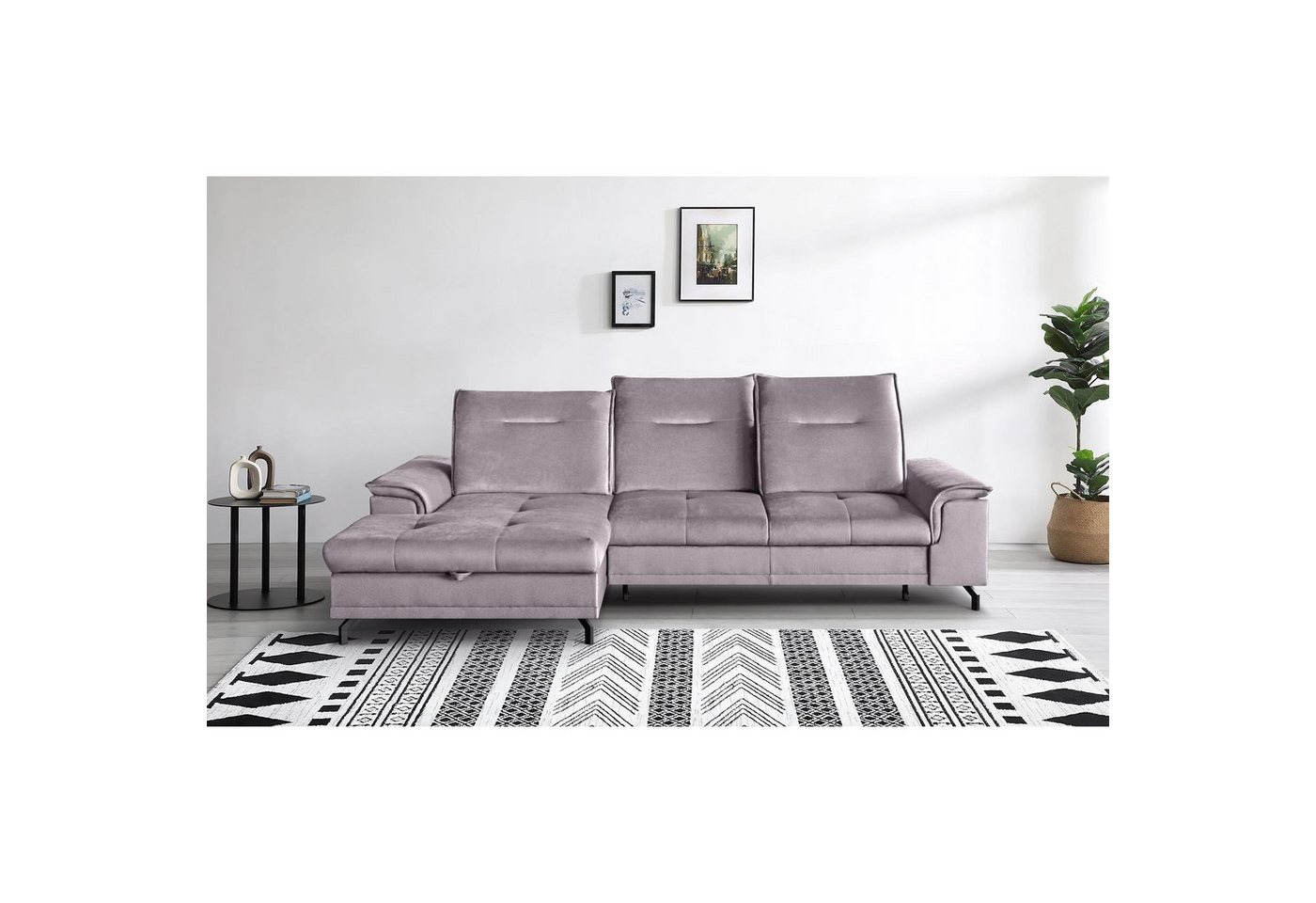 Beautysofa Ecksofa Bruno mini, moderne Ecke mit verstellbaren Kopfstützen, Sitztiefenverstellung, aus velours, kleine Corner Schlafsofa mit Bettkasten von Beautysofa