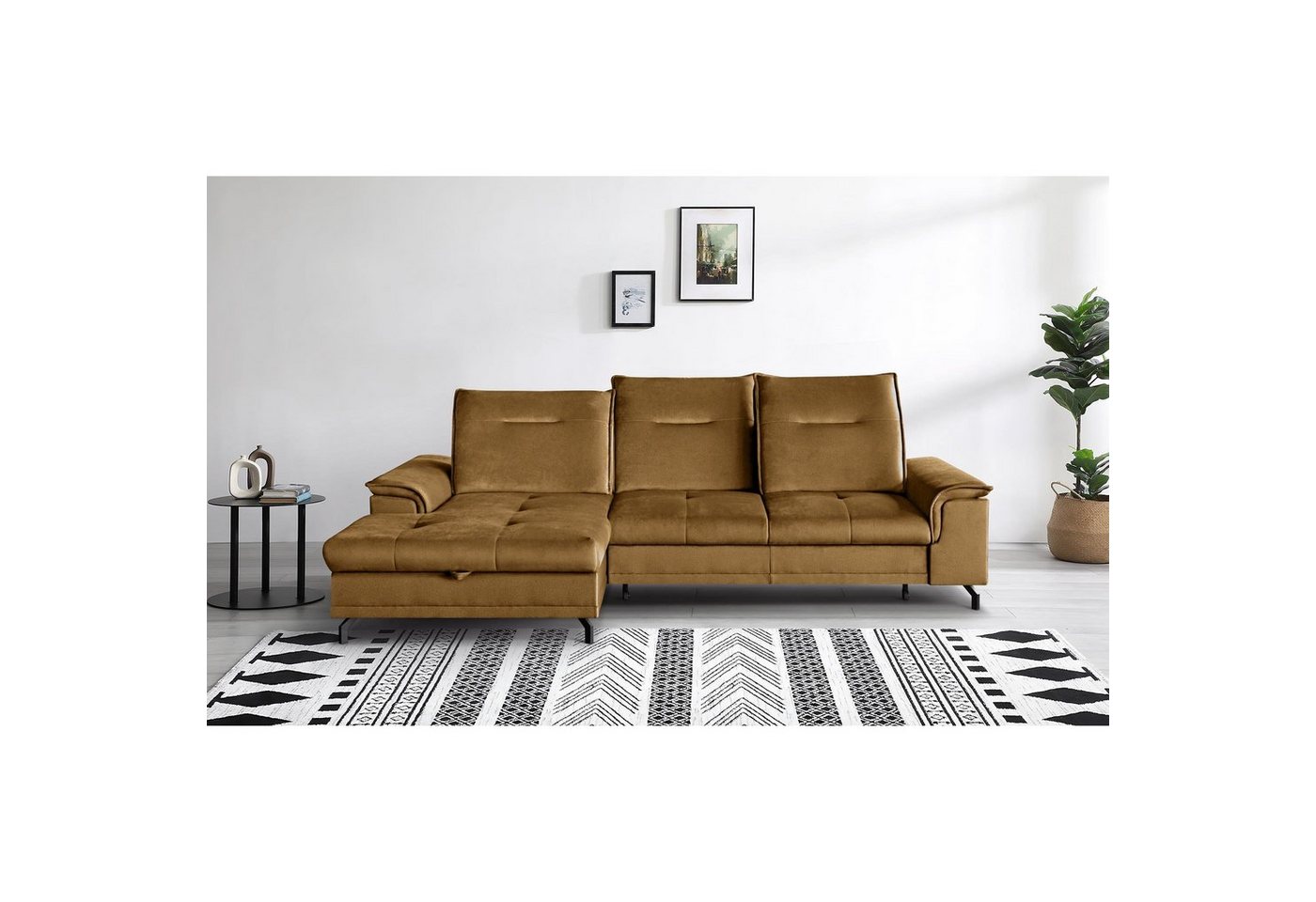 Beautysofa Ecksofa Bruno mini, moderne Ecke mit verstellbaren Kopfstützen, Sitztiefenverstellung, aus velours, kleine Corner Schlafsofa mit Bettkasten von Beautysofa