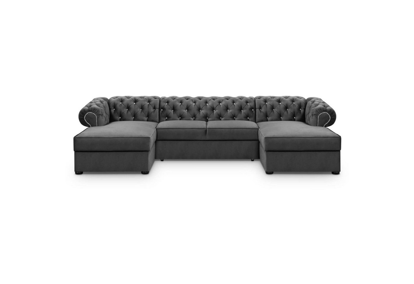 Beautysofa Ecksofa Chester, U-Form Ecksofa Schlaffunktion und Bettkasten, Chesterfield Stil von Beautysofa