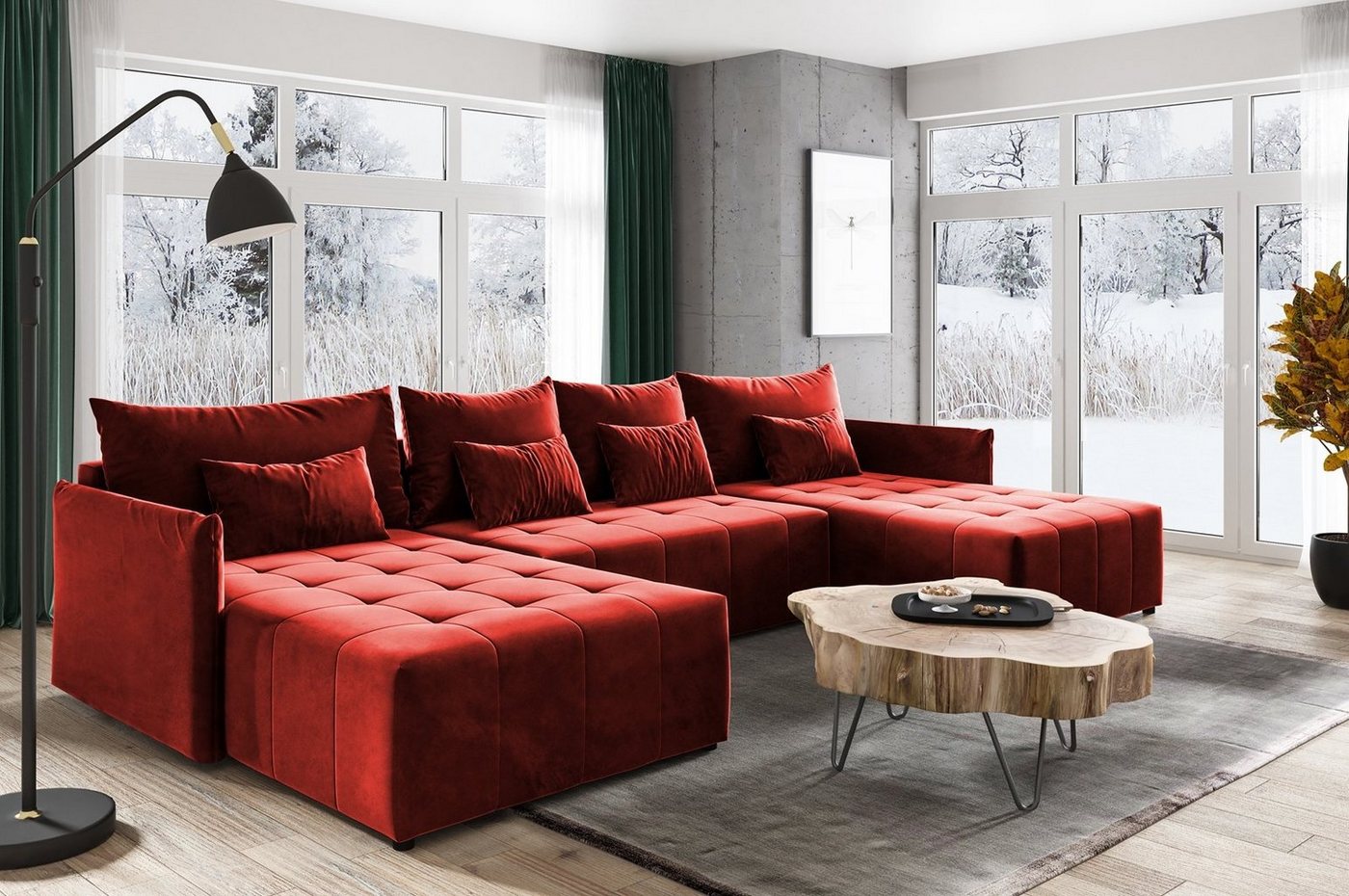 Beautysofa Ecksofa Ecksofa Schlaffsofa Ben U mit Schlaffunktion und Bettkasten Velour von Beautysofa