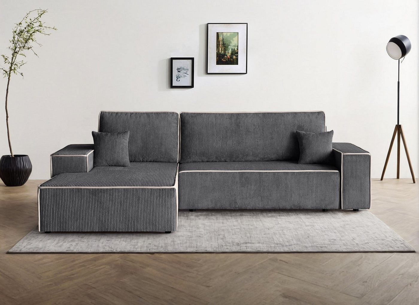 Beautysofa Ecksofa Erni, inkl. Schlaffunktion, Bettkasten, L-Form Polsterecke im modernes Stil, 275 cm Sofa, stilvoll Corner Schlafsofa von Beautysofa