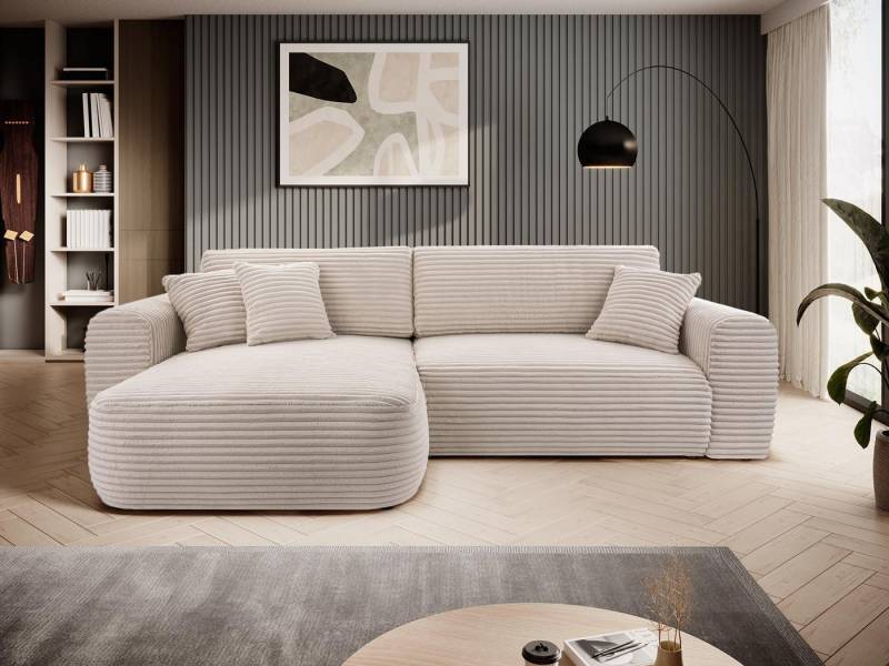 Beautysofa Ecksofa in modischer Cord-Qualität HARMONIA L, mit Schlaffunktion, Delphin-Öffnungsmechanismus von Beautysofa