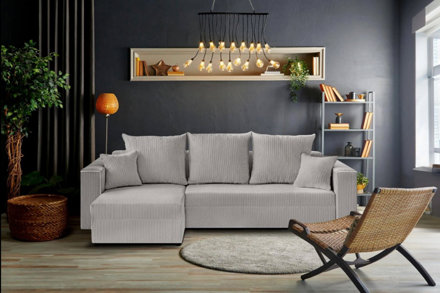 Beautysofa Ecksofa Hamlet, inkl. Schlaffunktion, Bettkasten, universelle Lounge-Ecke, stilvoll L-förmiges Schlafsofa, L-Form Corner Sofa aus Cordstoff von Beautysofa