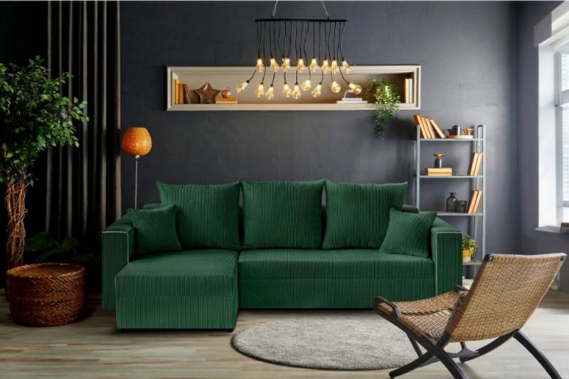 Beautysofa Ecksofa Hamlet, inkl. Schlaffunktion, Bettkasten, universelle Lounge-Ecke, stilvoll L-förmiges Schlafsofa, L-Form Corner Sofa aus Cordstoff von Beautysofa