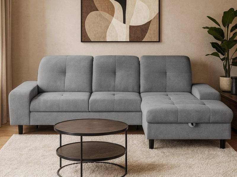 Beautysofa Ecksofa mit Schlaffunktion und Bettkasten LEON, verstellbare Kopfstützen von Beautysofa