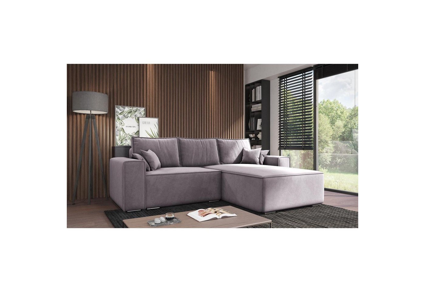 Beautysofa Ecksofa Lores, mit stilvoll Zierleiste, Velours-Bezug, mit Relaxfunktion, mit Bettkasten, Ottomane links oder rechts von Beautysofa