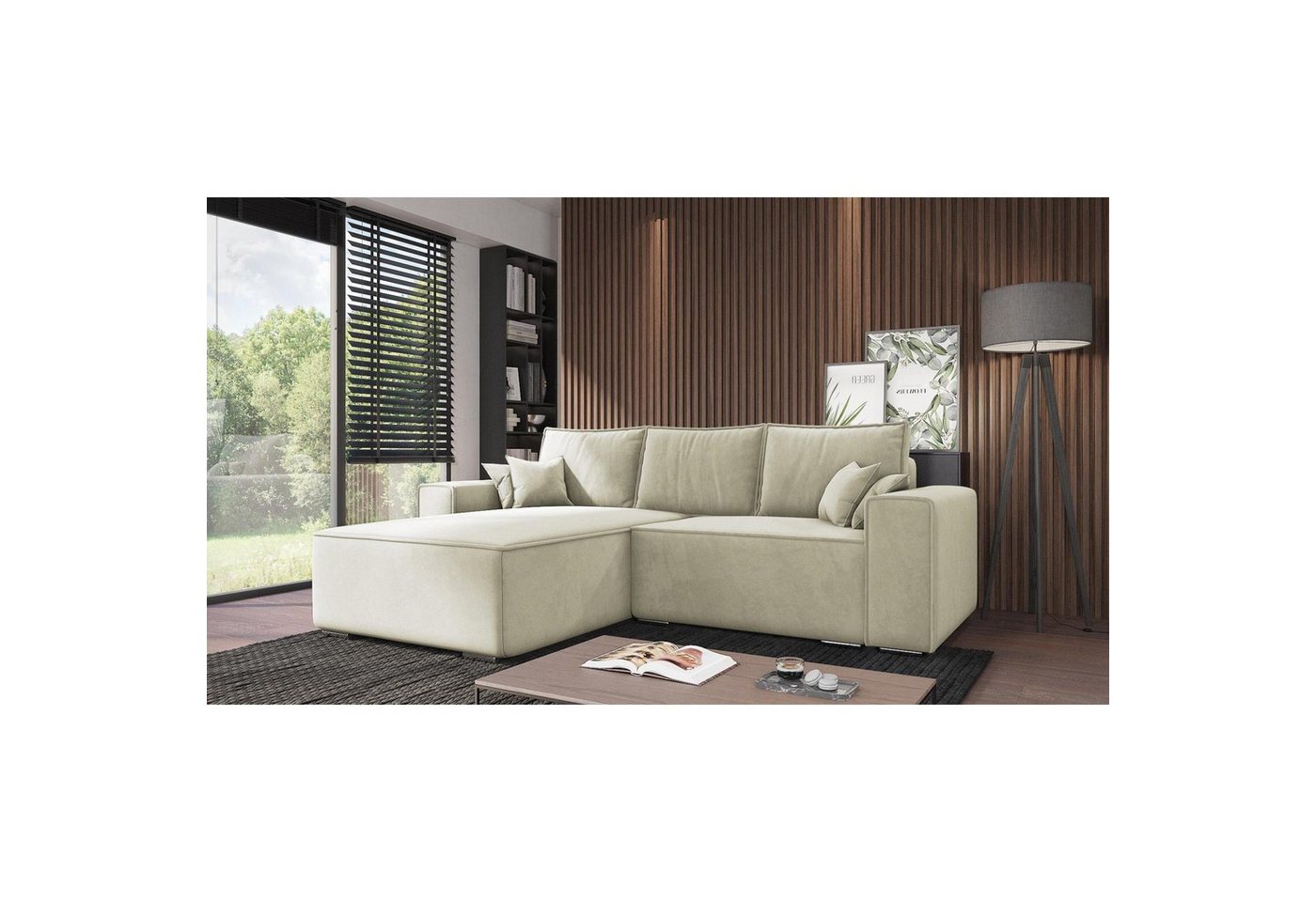 Beautysofa Ecksofa Lores, mit stilvoll Zierleiste, Velours-Bezug, mit Relaxfunktion, mit Bettkasten, Ottomane links oder rechts von Beautysofa