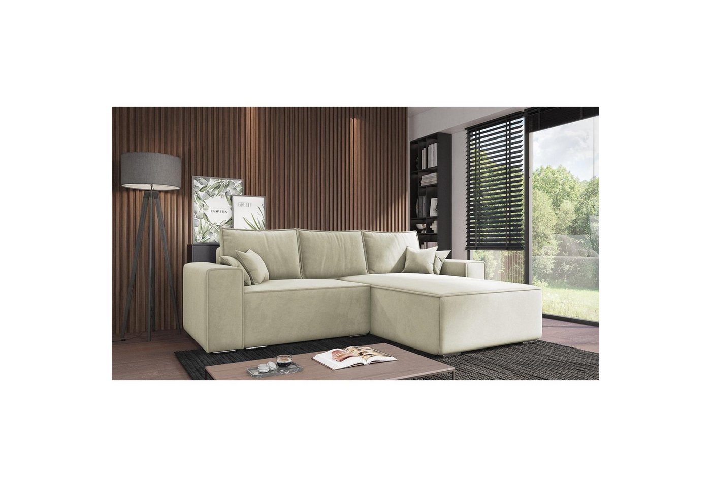 Beautysofa Ecksofa Lores, mit stilvoll Zierleiste, Velours-Bezug, mit Relaxfunktion, mit Bettkasten, Ottomane links oder rechts von Beautysofa