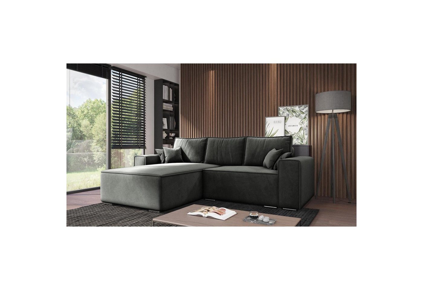 Beautysofa Ecksofa Lores, mit stilvoll Zierleiste, Velours-Bezug, mit Relaxfunktion, mit Bettkasten, Ottomane links oder rechts von Beautysofa