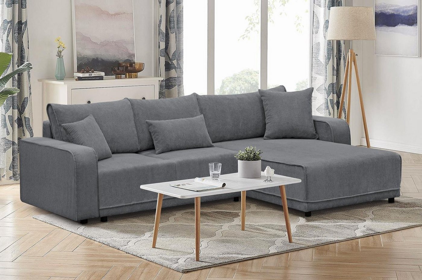 Beautysofa Ecksofa Primo, mit Schlaffunktion, universelle Ottomane, Cordstoff,290 cm Ecke, in L-Form, mit Bettkasten von Beautysofa