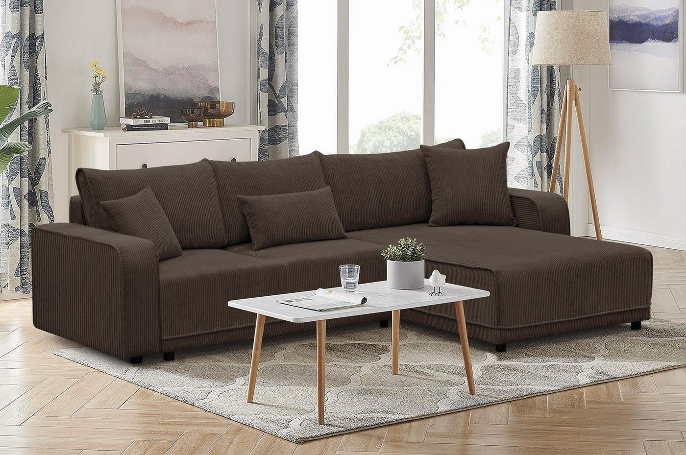 Beautysofa Ecksofa Primo, mit Schlaffunktion, universelle Ottomane, Cordstoff,290 cm Ecke, in L-Form, mit Bettkasten von Beautysofa